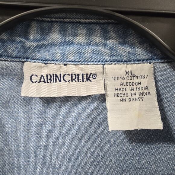 Vintage Cabin Creek Denim Shirt XL Embroidered Palm Trees Seashells Womens Y2K - Picture 4 of 12